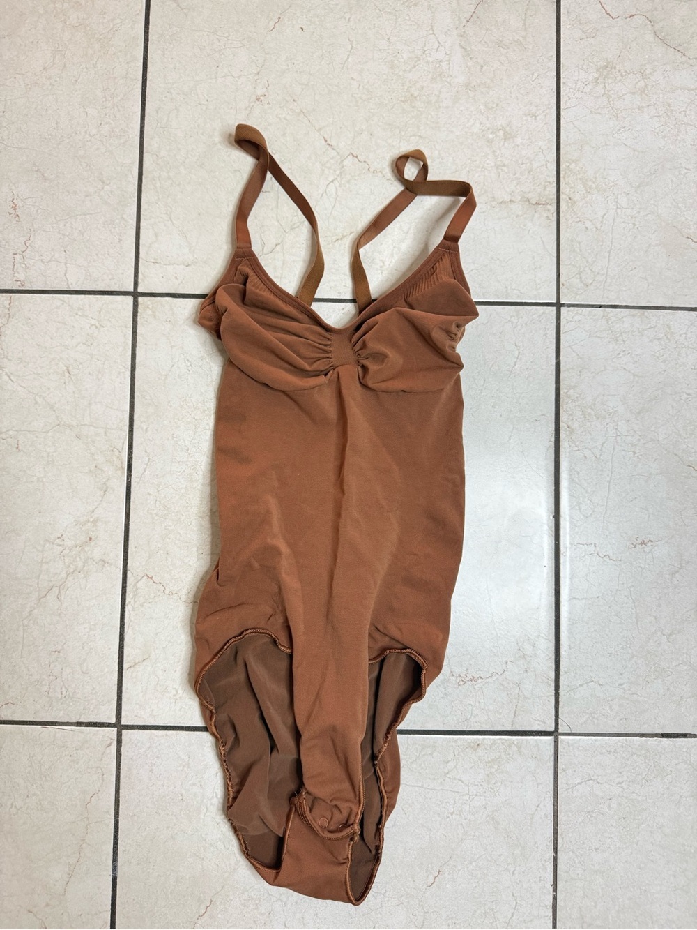 SKIMS Chest-Ruched Brown One-Piece Shapewear Bodysuit